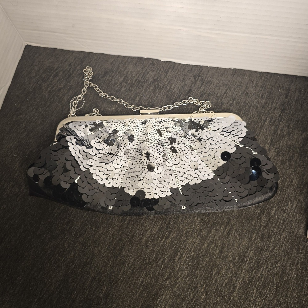 Apt. 9 Black & Silver Sequin evening clutch featuring an Envelope Frame Metallic